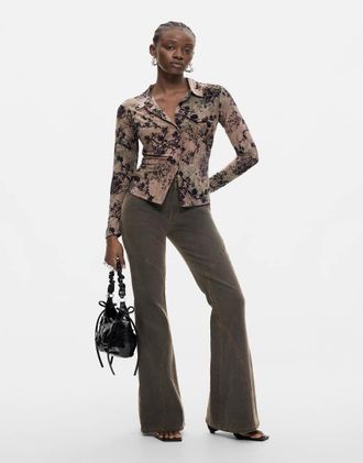 Desigual Camicia floccata multicolore con bottoni