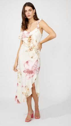 Frank Lyman Design Floral Wrap Midi Dress In Peach/pink