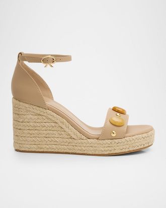 Gianvito Rossi 70mm Embellished Leather Espadrille Wedge Sandals