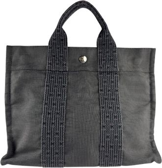 Hermès Dark Gray Canvas Handbag Tote Bag (Pre-Owned)