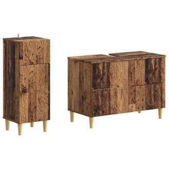 vidaXL Juego De Gabinete De Ba&ntilde;o De 2 Piezas Delft Madera Envejecida Vidaxl