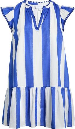 Sugarlips Stripe Cotton Split Neck Shift Minidress in White-Blue-Stripe at Nordstrom, Size 3 X
