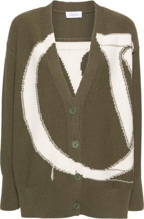 Off-white intarsia-knit logo cardigan - women - Wool - M - Green