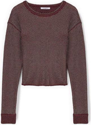 Motivi Lurex Mesh Knit Top - Dames - Ronde hals truien - Rood - M - Katoen - Truien & Vesten