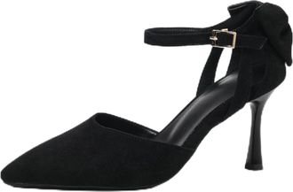 Generic Womens Pointed Toe Stiletto Heels with Bow-Knot - Side Cut-Out Design, for Bridal Party,Black,5.5 UK