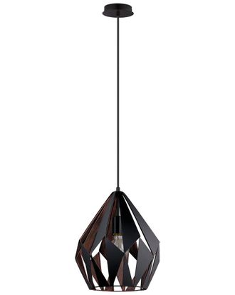 Eglo Eglo Carlton 1 Light Pendant With Black Finish & Black With Copper Interior Geometric Metal Shade