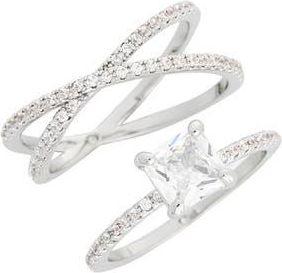 Covet Cubic Zirconia Crossover Engagement Ring Set in Clear/Silver at Nordstrom Rack, Size 8