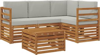 vidaXL Conjunto De Sof&aacute;s De Exterior 5 Uds. Gris Natural Y Claro Vidaxl