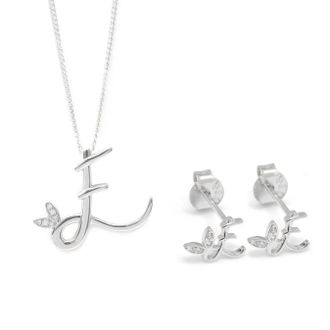 Say It With Winged Initial Earring Gift Set - Silver - E | Size: 18 inches