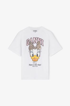 Ganni White Daisy Duck Printed T-shirt - Size XXS Organic Cotton