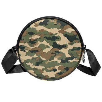 Generic Circle Crossbody Bag for Women, Camouflage Small Sling Bag Daypack with Zipper Adjustable Shoulder Straps Casual Ladies Girls Round Purse