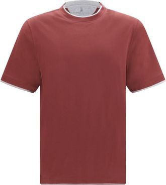 Brunello Cucinelli Maroon Solid Crew Neck T-Shirt