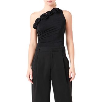 endless rose Rosette Detail One-Shoulder Bodysuit in Black at Nordstrom Rack, Size X-Small