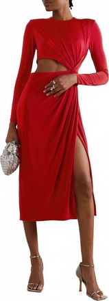 Jason Wu Long Sleeve Jersey Dress With Cut Out Detail In Deep Red