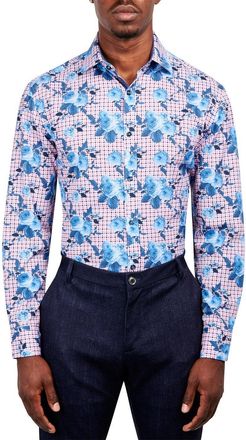 Society of Threads Dress Shirt Mens Pink Floral Stretch Slim Fit FTS316
