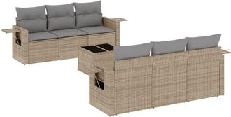 vidaXL Vidaxl - Set Sof&aacute;s De Jard&iacute;n 7 Piezas Y Cojines Rat&aacute;n Sint&eacute;tico Beige