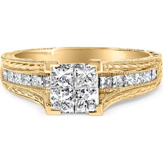 House of Brilliance 14K Yellow Gold 1.0 Cttw Princess Composite Diamond Engagement Ring at Nordstrom