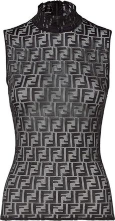 Fendi Ff Embroidered Jersey Top-Donna