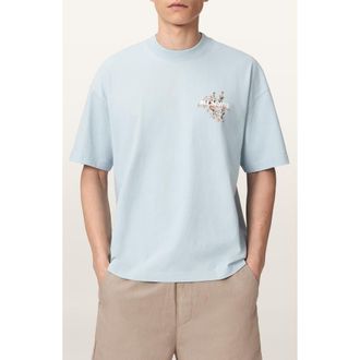AllSaints Valen Oversize Floral Logo Graphic T-Shirt in Kentucky Blue at Nordstrom, Size Large