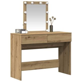 Berkfield Home Modern Dressing Table with Mirror & LEDs Artisan Oak Engineered Wood in Brown