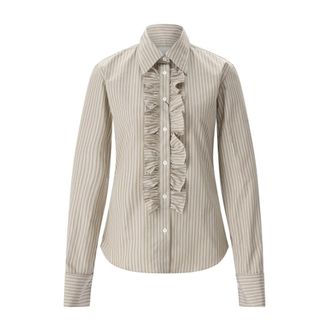Ami Shirts, female, Beige, Size: 2XS Long Sleeve Ruffled Adjusted Shirt