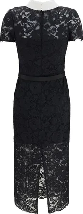 Self Portrait Womens Lace Contrast Collar Midi Dress Black Polyester
