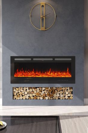Living and Home 50 Inch Recessed & Wall Mounted Electric Fireplace with Remote in Black