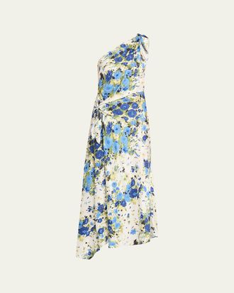 A.L.C. Elliana Floral Satin Draped Dress