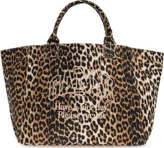 Ganni Shopper XXL Pocket Print - Dames - Shoppers - Beige - ONE Size - Katoen - Tassen