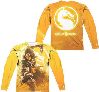 Gildan Mortal Kombat 11 Scorpion (Front/Back Print) Long Sleeve Adult Poly Crew Tee / T-Shirt