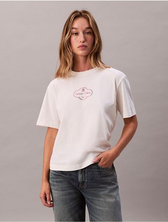Calvin Klein Jeans Calvin Klein Womens Script Foil Logo Graphic Boxy T-Shirt - White/Natural - XS