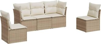 vidaXL Juego De Sof&aacute;s Jard&iacute;n Con Cojines 5 Pzas Rat&aacute;n Sint&eacute;tico Beige Vidaxl