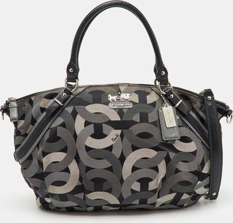 Coach Grey/black Op Art Canvas And Leather Madison Satchel