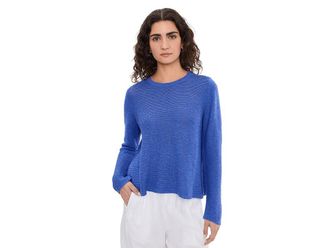 Eileen Fisher Organic Linen Cotton Slub Crew Neck Pullover Womens Sweater Blue Star : LG, Cotton/Linen