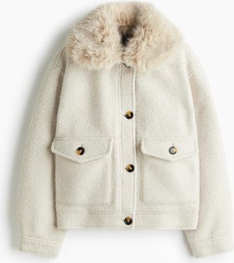 H&M Twilljacke mit flauschigem Kragen - Beige