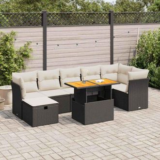vidaXL Set Sof&aacute;s Jard&iacute;n Y Cojines 8 Pzas Rat&aacute;n Sint&eacute;tico Acacia Negro