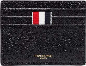 Thom Browne Textured Black Calf Leather Cardholder With Grosgrain Tab