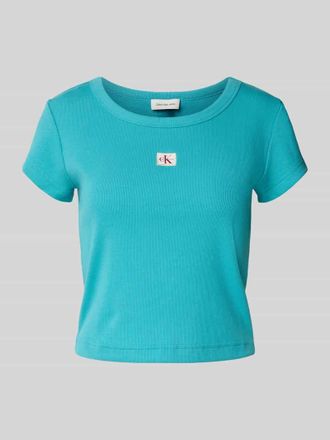 Calvin Klein Jeans T-Shirt mit Label-Badge in Tuerkis, Gr&ouml;&szlig;e XS