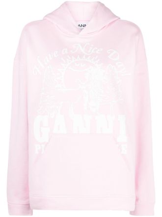 Ganni logo-print organic cotton hoodie - women - Organic Cotton - XXS/XS - Pink