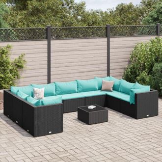 vidaXL Set De Muebles De Jard&iacute;n 10 Pzas Cojines Rat&aacute;n Sint&eacute;tico Negro