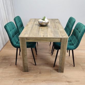Kosy Koala Dining Set of 4 Dining Table with 4 Green Velvet Chairs - Dining Room Furniture in Brown