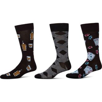MeMoi Hobby Assorted 3-Pack Crew Socks in Black at Nordstrom
