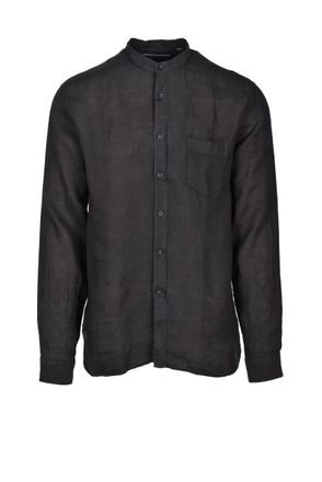 BATURO Black Mandarin Linen Shirt