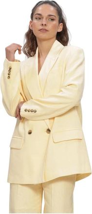 Selected Slfoversized Marlie DB Blazer - Dames - Blazers - Geel - M - Linnen - Jassen