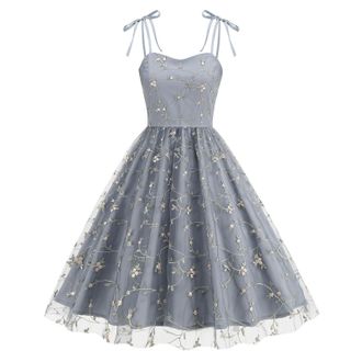 Generic Womens Party Dress Elegant Sweetheart Neck Tie Strap Tulle Prom Dress Vintage Floral Embroidered Princess Prom Birthday Party Wedding Bridesmaid Hallo