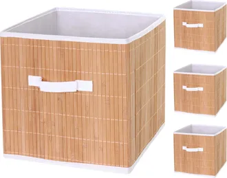 Hhg D&eacute;coshop26 - 4x Cestas De Almacenamiento Cesta De Bamb&uacute; 32x32x32cm Color Natural 040001348