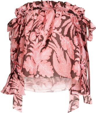 Biyan ruffled floral-print silk blouse - women - Silk - S - Pink