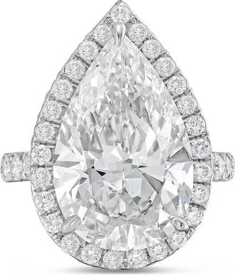 Diana M. Jewels Platinum 5cts pear lab grown diamond halo ring with pave band