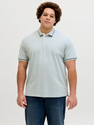 Jack & Jones Plus Size Poloshirt JJEPAULOS POLO SS NOOS PLS, Herren, Gr. 4XL, mineral blau detail:play, Piqu&eacute;, Obermaterial: 100% Baumwolle, JACK & JONES PLUSSIZE, unifarben