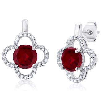 MAX + STONE Sterling Silver Clover Gemstone Stud Earrings with with White Topaz Accent